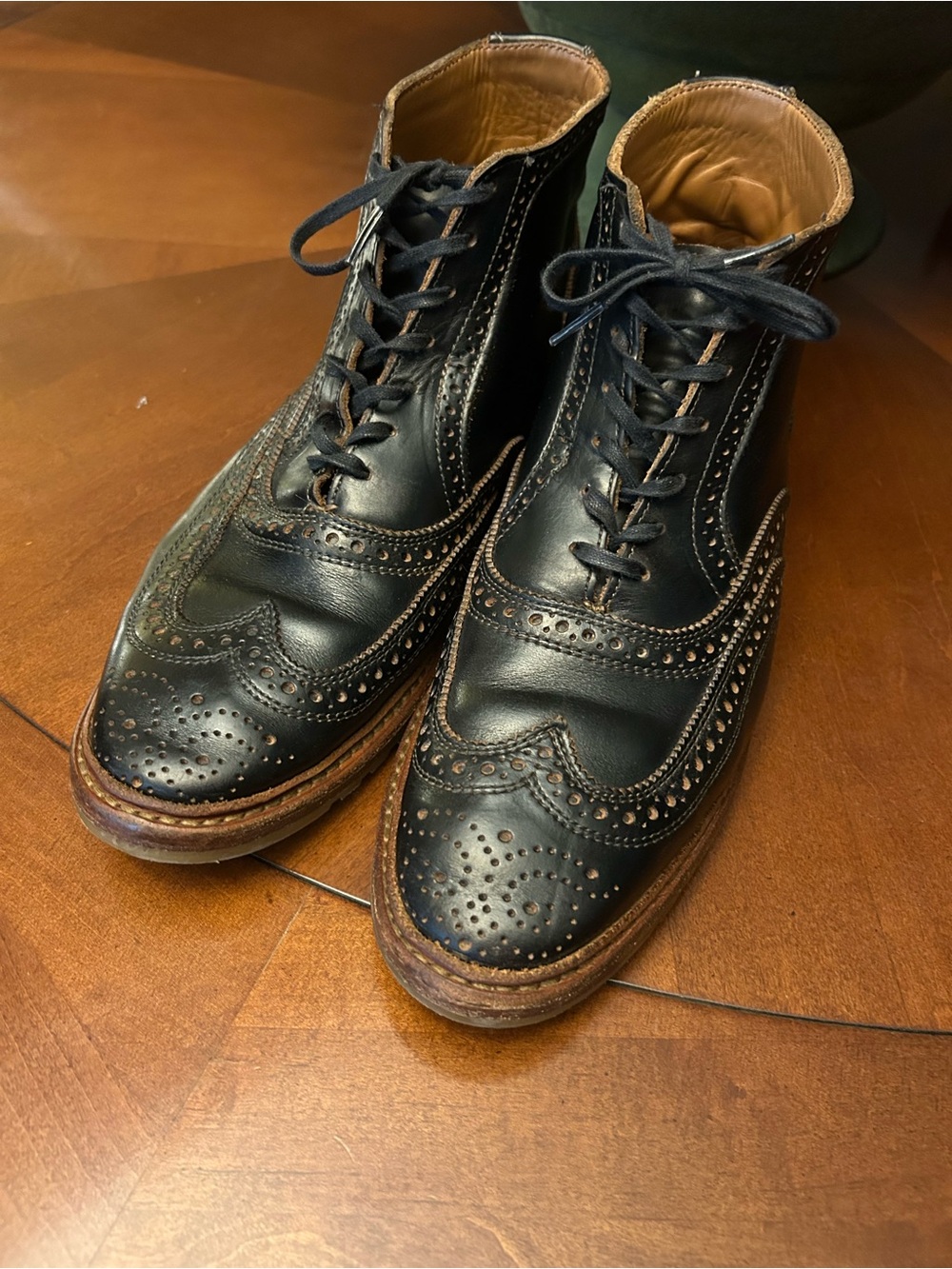 Allen Edmonds Black Leather Wingtip Lace-Up Boots - Picture 2 of 7